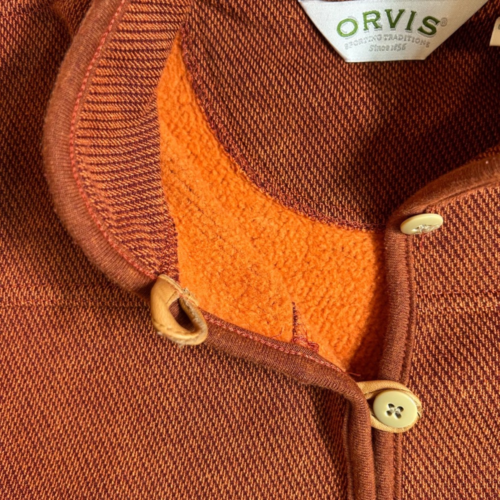 Orvis Womens Burnt Orange Textured Knit Button Cardigan Leather Elbow Patches M - Picture 6 of 11